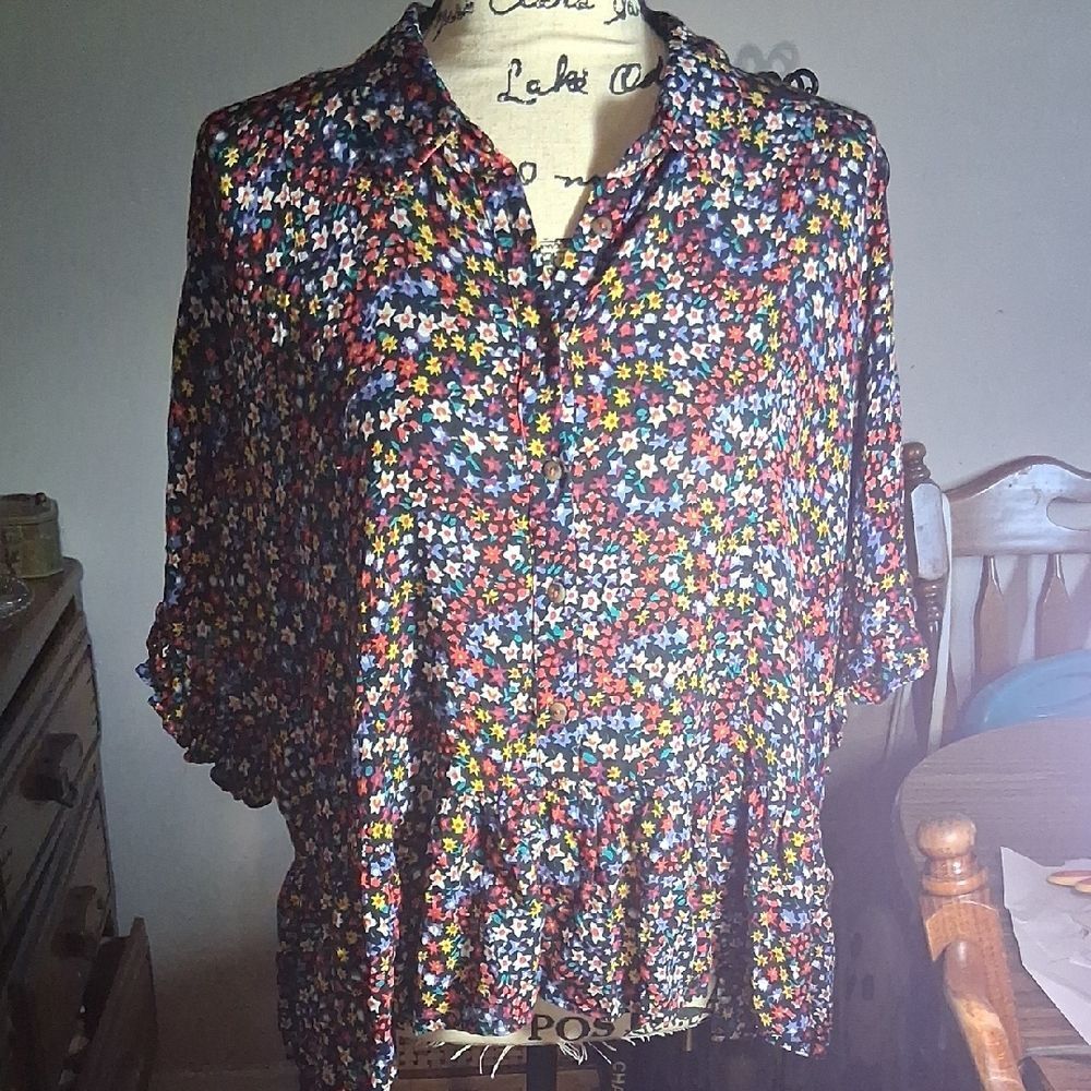 ANTHROPOLOGIE MAEVE Floral Print Flutter Sleeve Women's Top Size Large - Picture 5 of 14